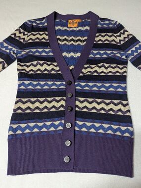 Tory Burch Geometric Print V-Neck Button-Up Cardigan - Size XS